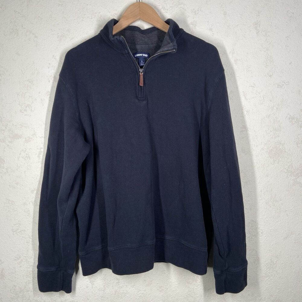 Lands' End Black Quarter Zip Sweater Men's Large